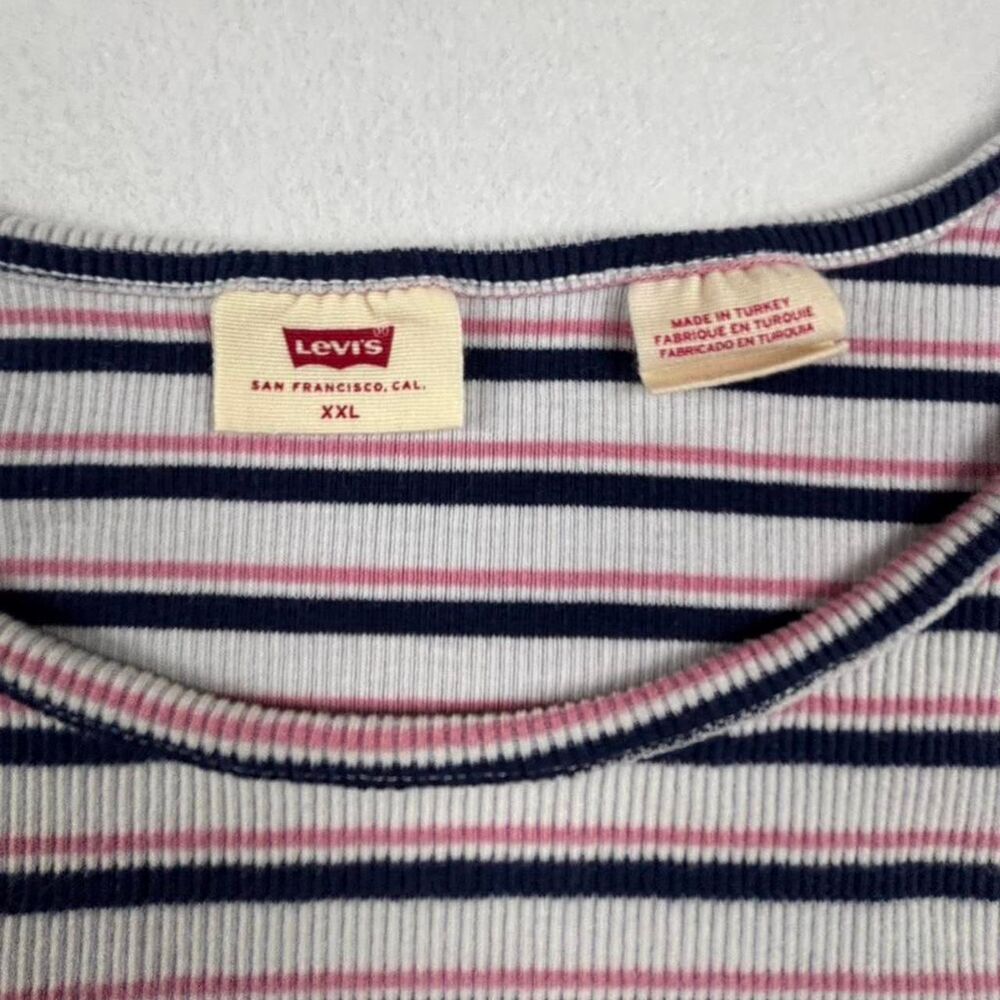 Levi’s Pink Striped Baby Tee Womens XXL Y2K Fitted T-Shirt Skater Aesthetic - Picture 2 of 7